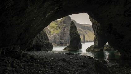 Basaltic formation of Fingal's Cave on Staffa, natural erosion shaping coastal rocks, Earth Day