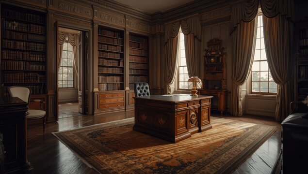 Traditional library setting featuring vintage architecture, suitable for editorial layout or informational displays