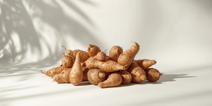 Market stall with elephant yam for sale, highlighting root vegetable commercialization