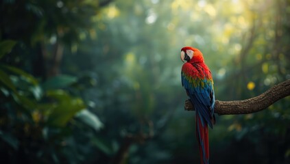 Fototapeta premium Colorful Macaw resting in a natural habitat, highlighting bright plumage for bird study
