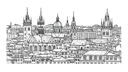 Fototapeta premium Dense historical townscape with multiple churches and towers