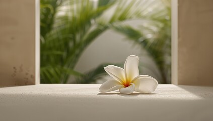 White plumeria flower in a spa setting enhancing relaxation and aesthetic appeal, floral decor for wellness centers