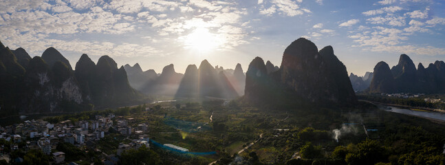 The Mountain Landscape in Li River Yangshuo at Guilin Guangxi