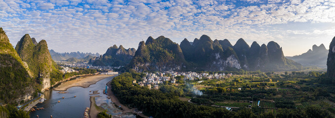 The Mountain Landscape in Li River Yangshuo at Guilin Guangxi