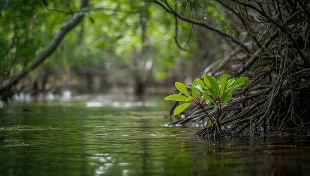 Cedar mangrove foliage among the mangroves in Malaysia, emphasizing coastal ecosystem preservation