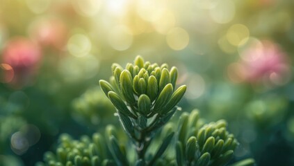Detailed view of fresh green evergreen leaves during spring, highlighting new foliage development