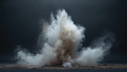 Dust cloud eruption on a black surface, illustrating particle spread in industrial environments