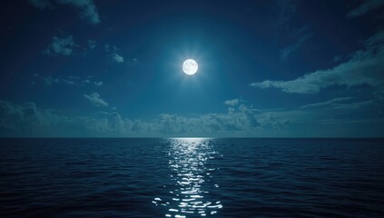 Dark marine landscape featuring sunset and moon reflection, suitable for background or layout design