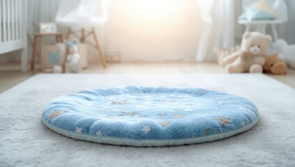 Infant mattress covered in blue fabric with star motifs, intended for newborn comfort, International Children's Day
