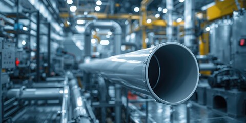 Fototapeta premium PE pipe plant for industrial gas and water pipelines, maintenance and compliance processes