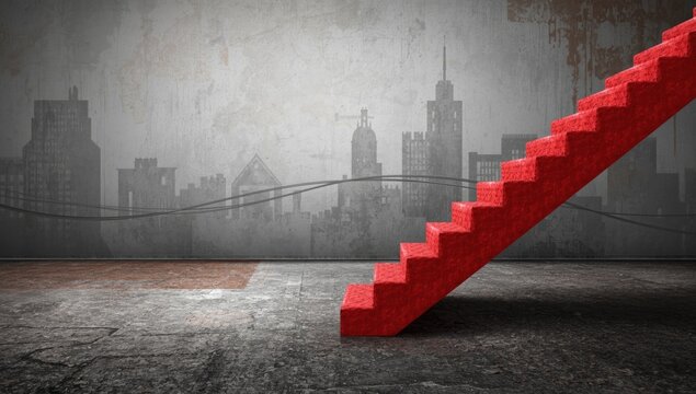 Staircase with worn surface and distressed floor, used as a texture or background in architectural visuals