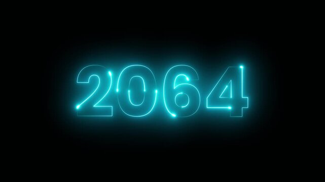 2064 year text glowing neon icon animation isolated on black background