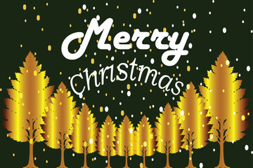 Merry Christmas happy new year text and golden color tree decoration vector illustration.