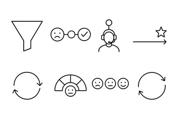 Minimalist line art icons: customer experience and feedback loop elements