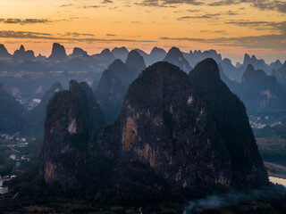 The Mountain Landscape in Yangshuo at Dusk, Guilin