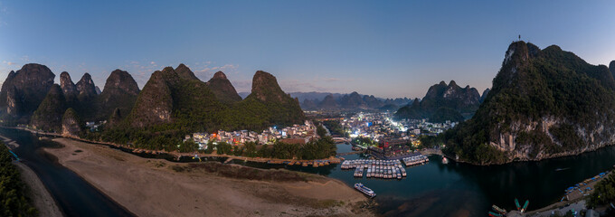 The Mountain Landscape in Yangshuo at Night, Guilin