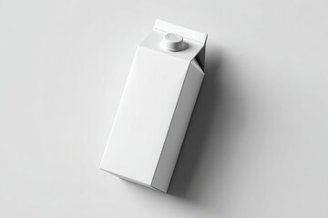 A minimalist white juice carton rests on a smooth gray background, showcasing a modern and clean design. Milk carton mockup