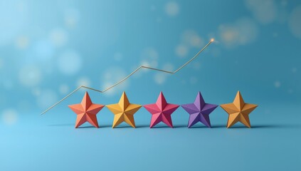 Sequence of paper star figures arranged on a blue backdrop serving as a design element for informational displays, focusing on visual structure