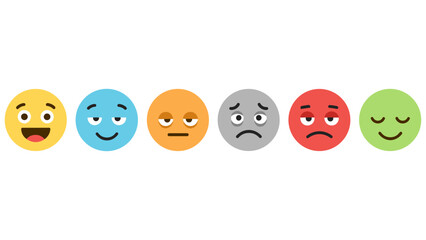 Colorful flat style emoji faces displaying a range of emotions