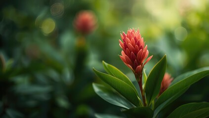 Red Ixora coccinea blossom among garden foliage, showcasing natural plant diversity, Earth Day