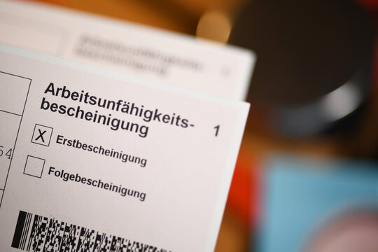 Hamburg, Germany - November 07, 2025: German Certificate of disability, work inpacity