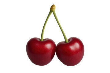 Red cherries forming heart shape on transparent background