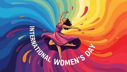 Vibrant illustration of a woman celebrating international womens day with colorful background