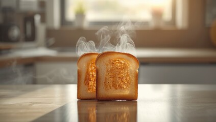 Toasted bread slices on neutral background, suitable for layout backgrounds