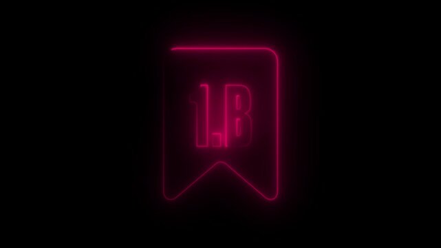 Pink  Glowing One Billion Bookmark Icon Neon Animation on Black Background