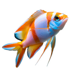 Vibrant Orange and White Tropical Anthias Fish Isolated on Plain White Background for Graphic Design and Aquarium Themes