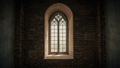 Fototapeta premium Ancient church window with aged glass emphasizing architectural heritage