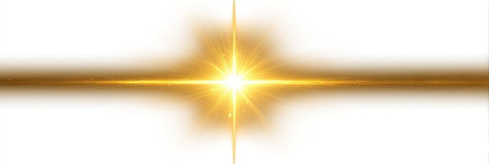 Glowing yellow starburst with a horizontal lens flare on a white background