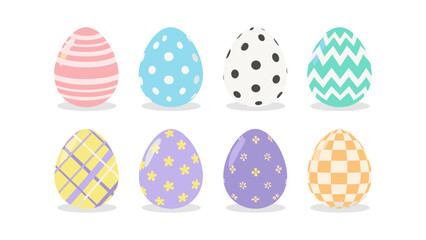 Colorful patterned easter eggs on white background in flat design