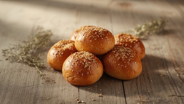 Freshly baked bread rolls with cumin seeds, suitable for bakery display or food presentation