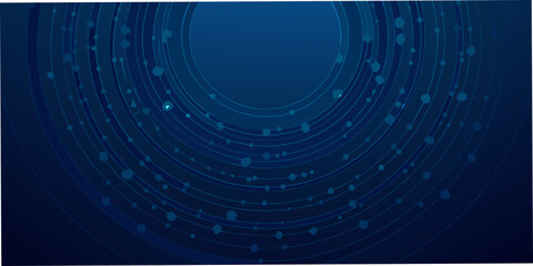 Obraz premium Abstract blue background with concentric circles and scattered glowing particles