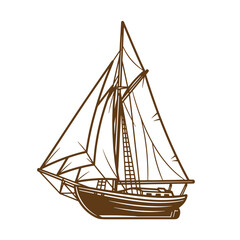 Obraz premium Vintage Brown sailboat with triangular sail on white background sailing vessel illustration