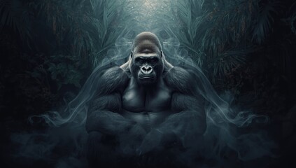 Gorilla in forest setting, showing focus on species protection