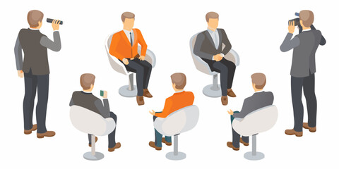 Isometric illustration of people in a meeting or interview setting