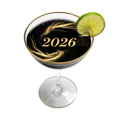 New Year Cocktail 2026 isolated on transparent background