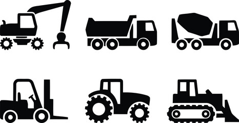Heavy machinery icons for construction and agriculture © candysartistry