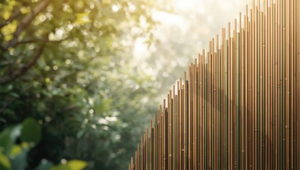 Obraz premium Outdoor bamboo fence with uniform arrangement and dried bamboo surface, suitable for background use