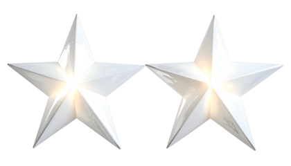 Two bright, silver five-pointed stars, slightly glowing, against a black background