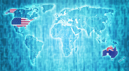 ANZUS member coutries on world map