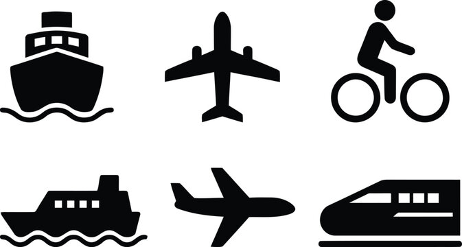 Various transportation modes silhouette