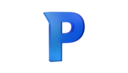 A 3D rendered, gradient blue capital "P" on a pure black background