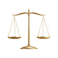 Golden Justice Scales isolated on transparent background, in PNG format