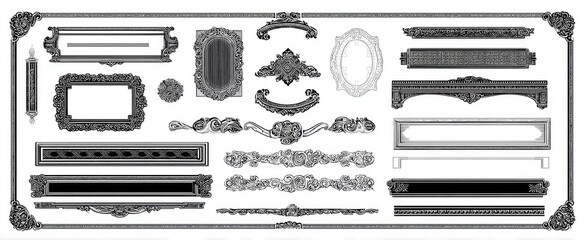 Ornate frames & dividers in black & white, decorative design elements