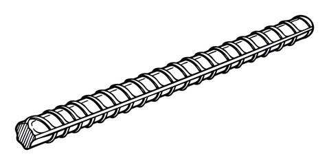 Durable ribbed steel rebar segment for concrete reinforcement in structural engineering and architectural designs offering strength and stability for building sites