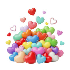 Large Pile of Colorful Hearts with Different Textures and Sizes for Valentine Day isolated on transparent background