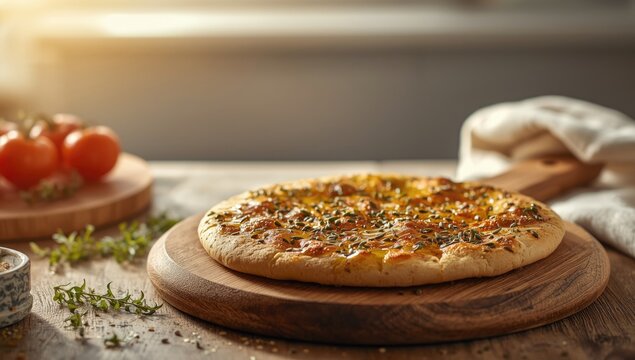 Lebanese zaatar flatbread, focusing on herb-seasoned baked bread as a staple food in Middle Eastern diets